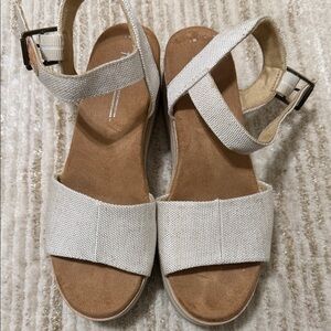 Toms Cream Wedge Sandals with Ankle Strap